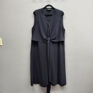Arna York Collection Dress Womens 22 24 Black Sleeveless Tie Front Overlay Zip